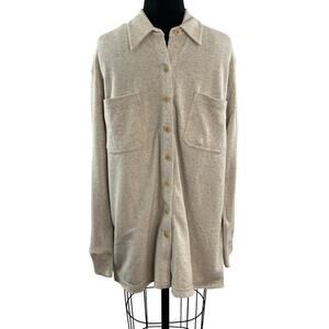 DKNY Classic Beige Unisex Shacket Cotton Collared Button-Up Size Small S NEW